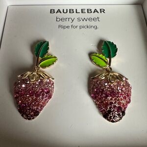 🍓 BaubleBar Pink and Green Strawberry Crystal Earrings